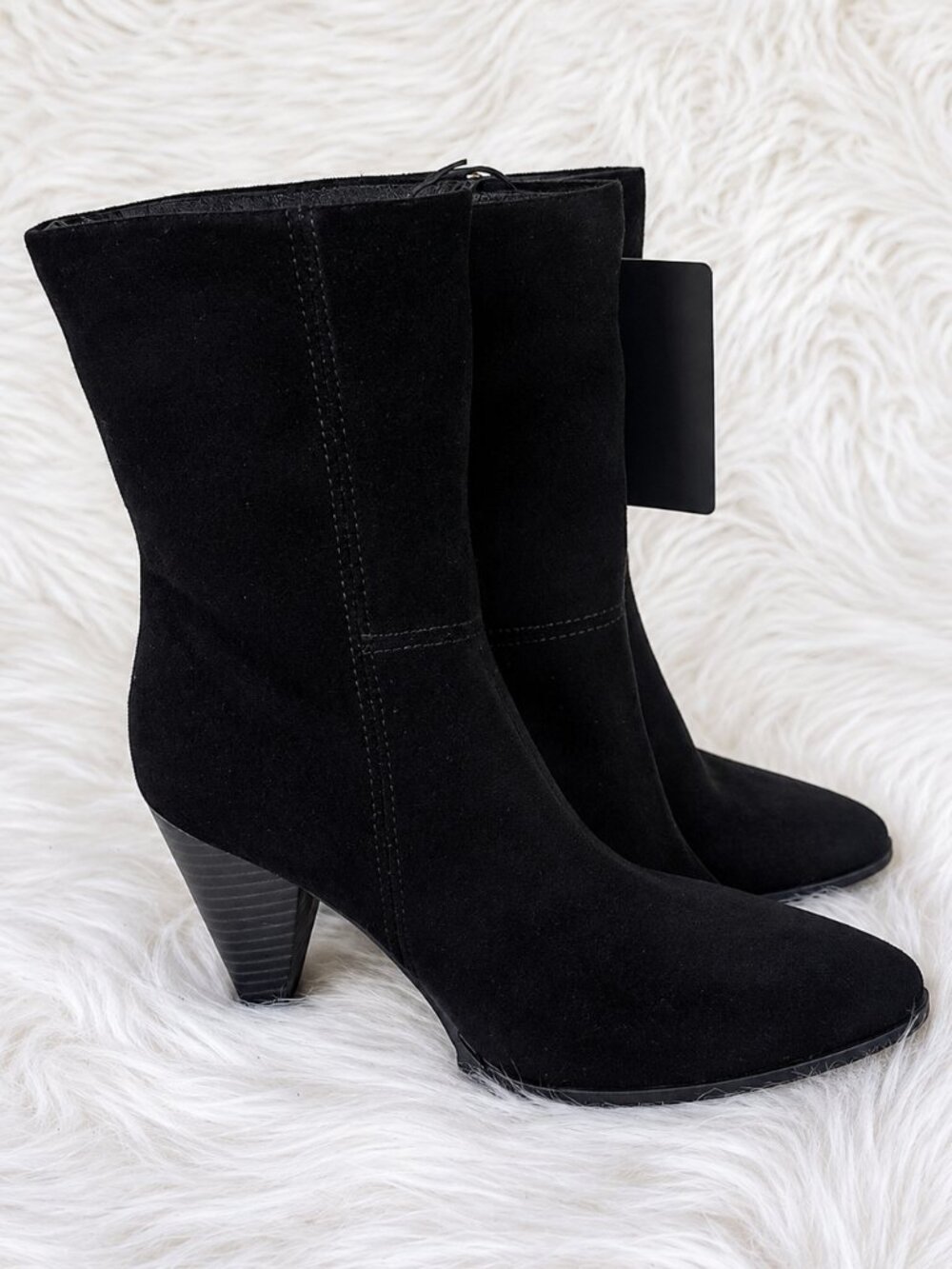Forever 21 Black Suede Heeled Pull On Mid Calf Boots SZ 6